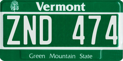 VT license plate ZND474