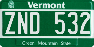 VT license plate ZND532