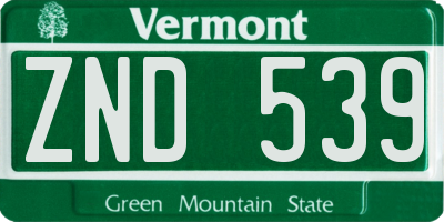 VT license plate ZND539