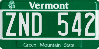 VT license plate ZND542