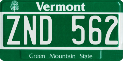 VT license plate ZND562