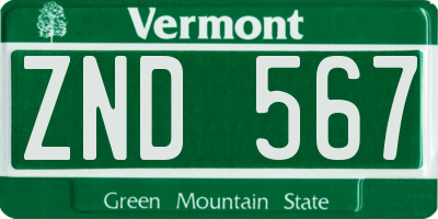 VT license plate ZND567