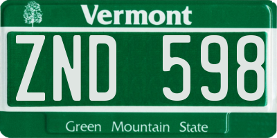 VT license plate ZND598