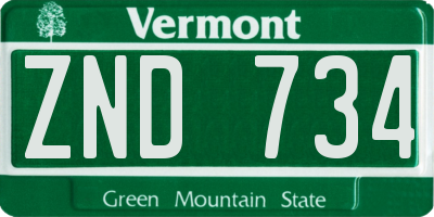 VT license plate ZND734