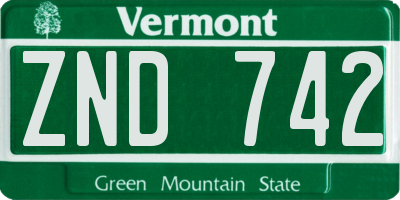 VT license plate ZND742