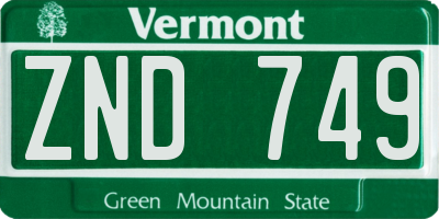 VT license plate ZND749