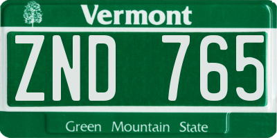 VT license plate ZND765