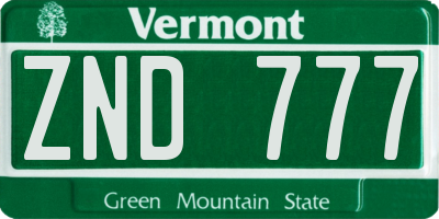 VT license plate ZND777