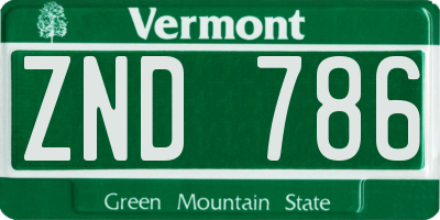 VT license plate ZND786