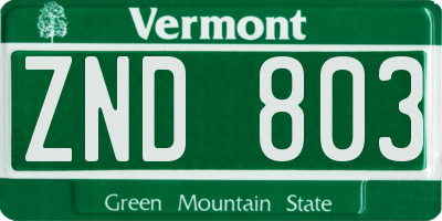 VT license plate ZND803