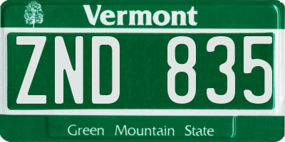 VT license plate ZND835