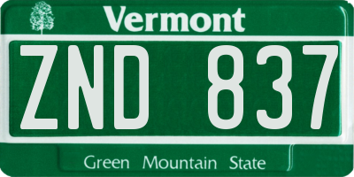 VT license plate ZND837