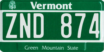VT license plate ZND874