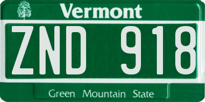 VT license plate ZND918