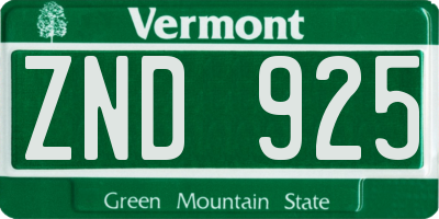 VT license plate ZND925
