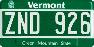VT license plate ZND926