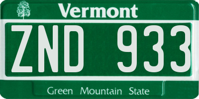 VT license plate ZND933