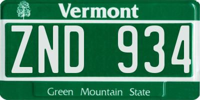 VT license plate ZND934
