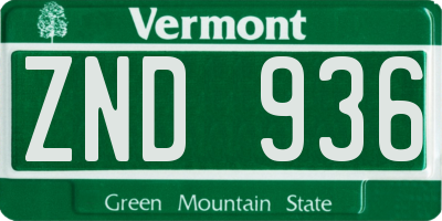 VT license plate ZND936
