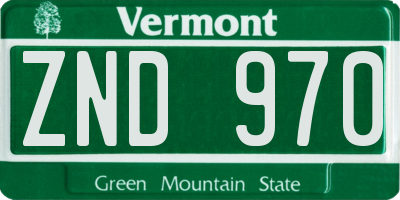 VT license plate ZND970