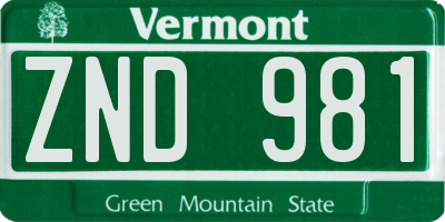 VT license plate ZND981