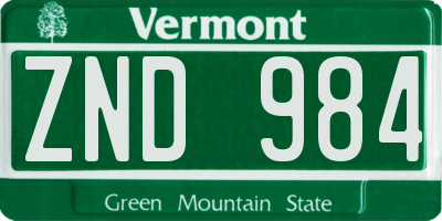 VT license plate ZND984