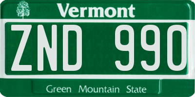 VT license plate ZND990