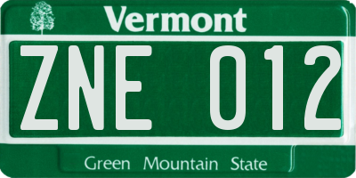VT license plate ZNE012