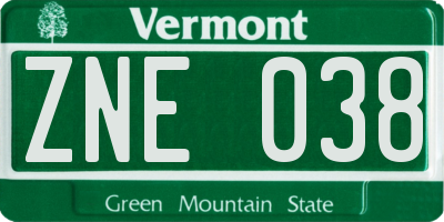 VT license plate ZNE038