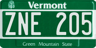 VT license plate ZNE205