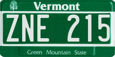 VT license plate ZNE215