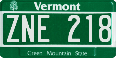 VT license plate ZNE218
