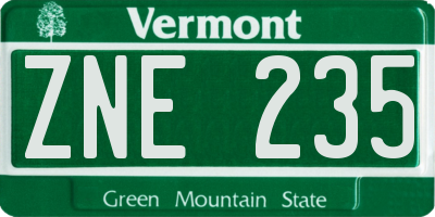 VT license plate ZNE235
