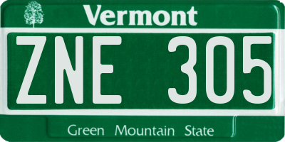 VT license plate ZNE305