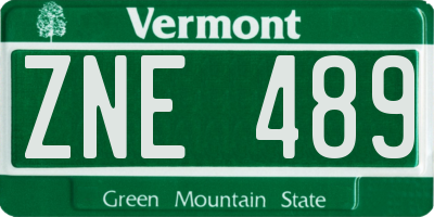 VT license plate ZNE489