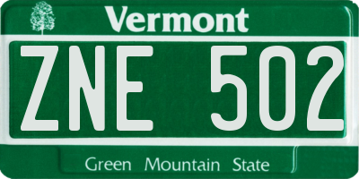 VT license plate ZNE502