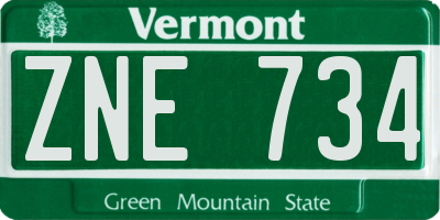 VT license plate ZNE734