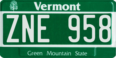 VT license plate ZNE958
