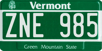 VT license plate ZNE985