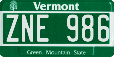 VT license plate ZNE986