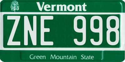 VT license plate ZNE998