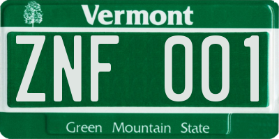 VT license plate ZNF001