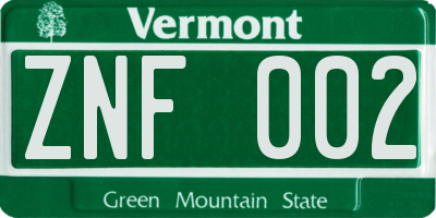 VT license plate ZNF002