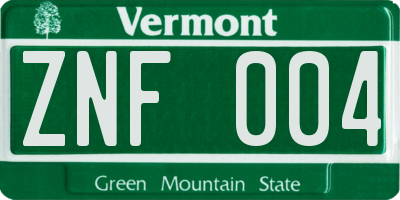 VT license plate ZNF004