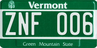 VT license plate ZNF006