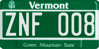 VT license plate ZNF008