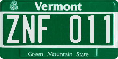VT license plate ZNF011