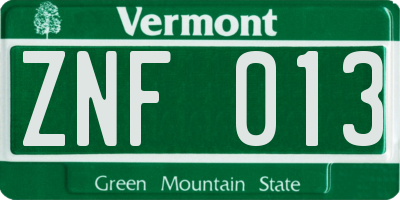 VT license plate ZNF013