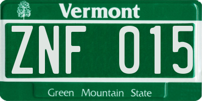 VT license plate ZNF015