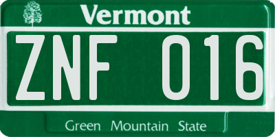 VT license plate ZNF016